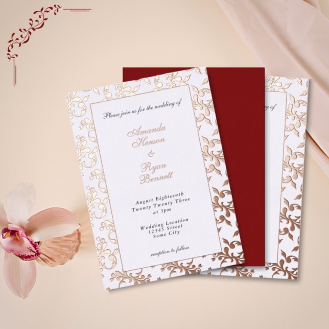 Elegant Gold Pressed Rococo Pattern Wedding Foil Invitation (Creator Uploaded)