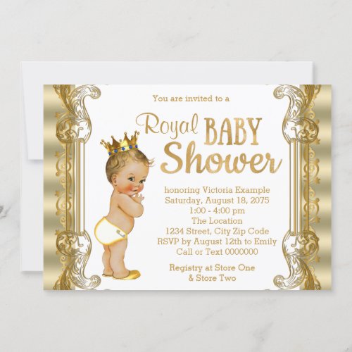 Elegant Gold Prince Baby Shower Invitation