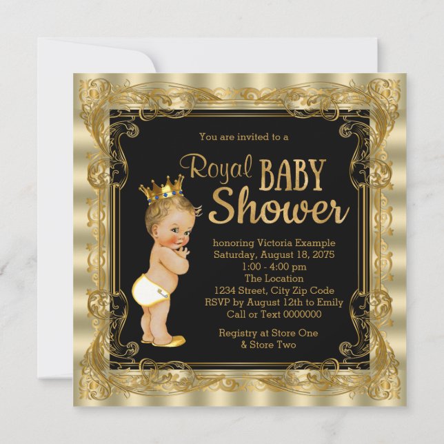 Elegant Gold Prince Baby Shower Invitation (Back)