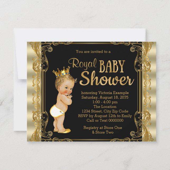 Elegant Gold Prince Baby Shower Invitation (Back)