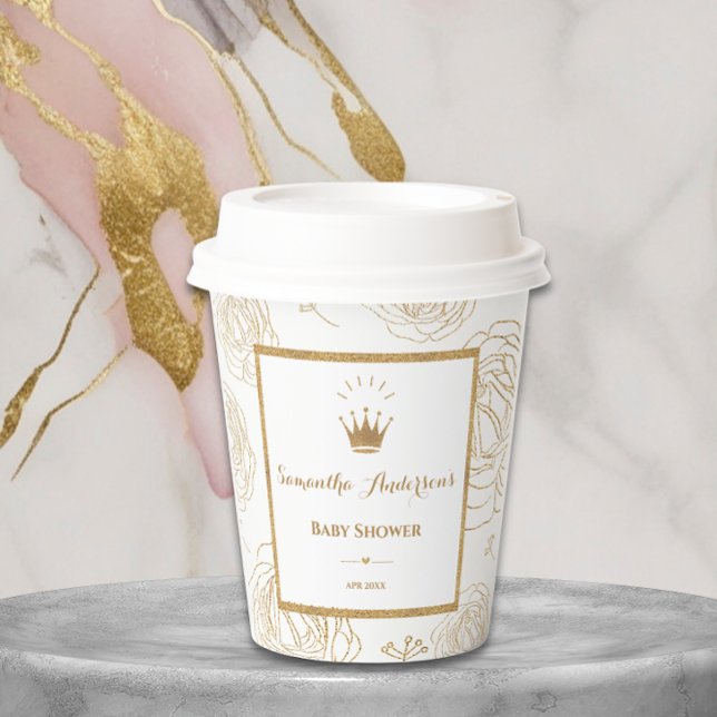 Elegant Gold Princess Floral Baby Shower Paper Cups (Creator Uploaded)