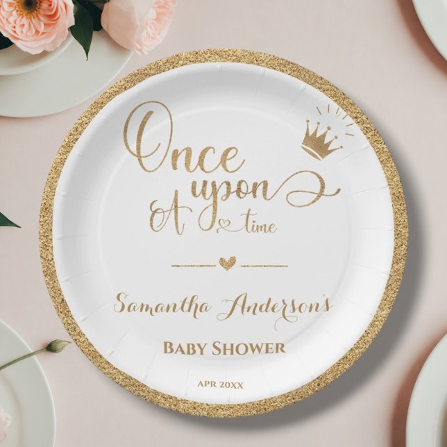 Elegant Gold Princess Once Upon A Time Baby Shower Paper Plates (Creator Uploaded)