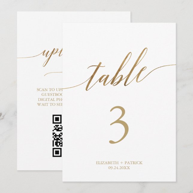 Elegant Gold Printable Table Number Photo QR Code (Front/Back)