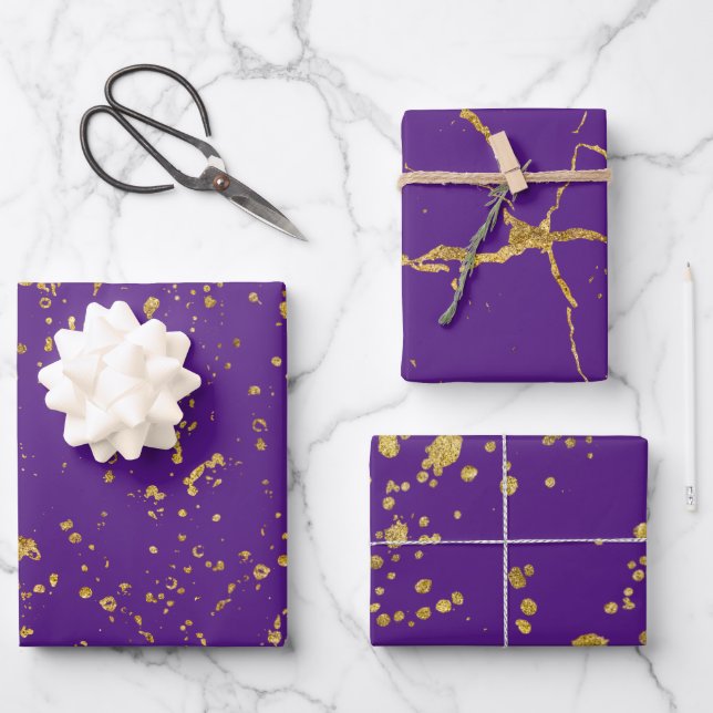 Elegant Gold Printed Splashes and Streaks Pattern Wrapping Paper Sheets (Front)