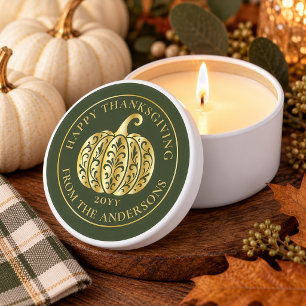 Elegant Gold Pumpkin Happy Thanksgiving Mini Candle Favors
