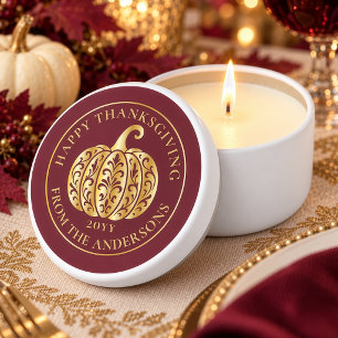 Elegant Gold Pumpkin Happy Thanksgiving Mini Candle Favors
