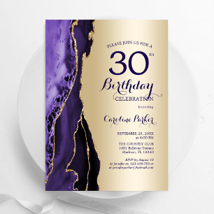 Elegant Gold Purple Agate 30th Birthday Invitation