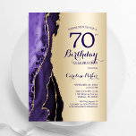 Elegant Gold Purple Agate 70th Birthday Invitation<br><div class="desc">Purple and gold agate 70th birthday party invitation. Elegant modern design featuring watercolor agate marble geode background,  faux glitter gold and typography script font. Trendy invite card perfect for a stylish women's bday celebration. Printed Zazzle invitations or instant download digital printable template.</div>