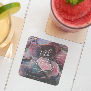 Elegant Gold Purple Blue Hydrangeas 18th Birthday Square Paper Coaster