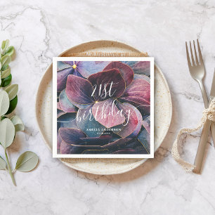Elegant Gold Purple Blue Hydrangeas 21st Birthday Napkins
