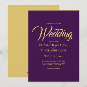 Elegant Gold Purple Budget Wedding Invitation