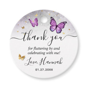 Elegant Gold Purple Butterfly Thank You Gift Favor Tags