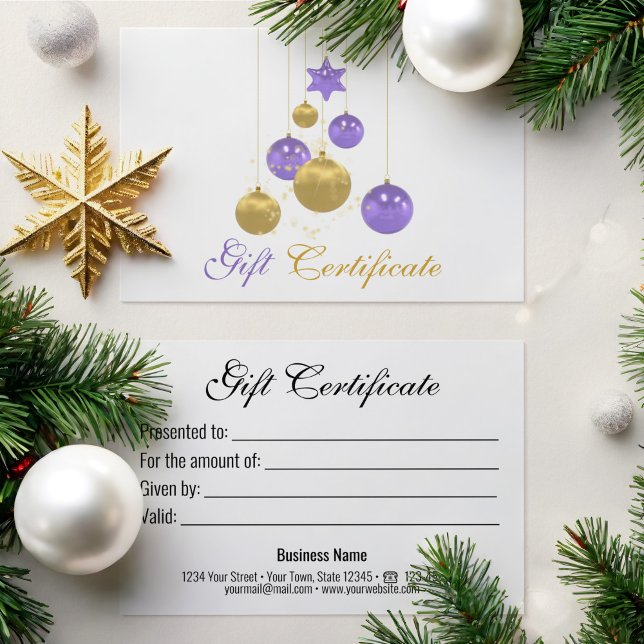 Elegant Gold Purple Christmas Ornament Gift Card (Creator Uploaded)