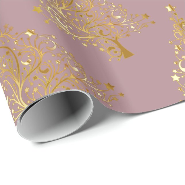 Elegant Gold Purple Christmas Tree Pattern Wrapping Paper (Roll Corner)