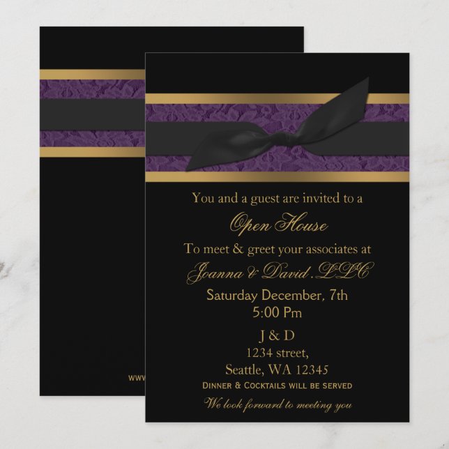 Elegant Gold purple Corporate party Invitation (Front/Back)