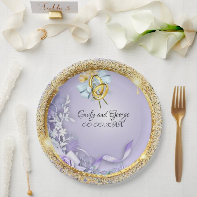 Elegant Gold Purple Customisable Wedding  Paper Plates (Wedding)