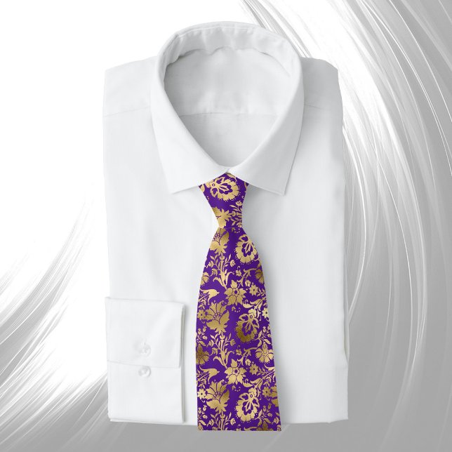 Elegant Gold Purple Floral Neck Tie (Creator Uploaded)