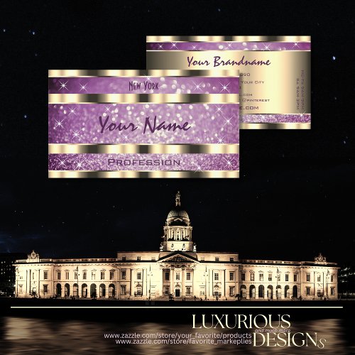 Elegant Gold Purple Glitter Sparkle Stars Quality Business Card