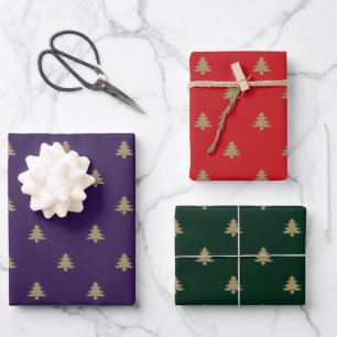 Elegant gold purple green red Christmas Trees Wrapping Paper Sheets