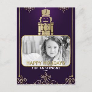 Elegant Gold & Purple Nutcracker Holiday Photo
