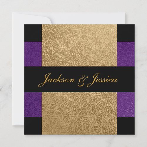 Elegant Gold Purple Paisley Engagement Party Personalized Announcements