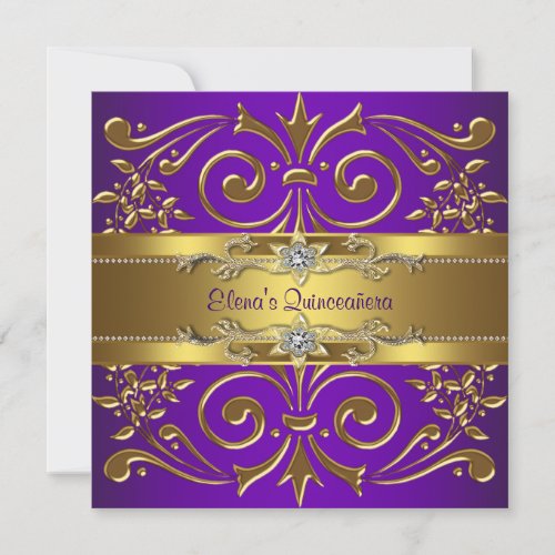 Elegant Gold Purple Quinceanera Invitations