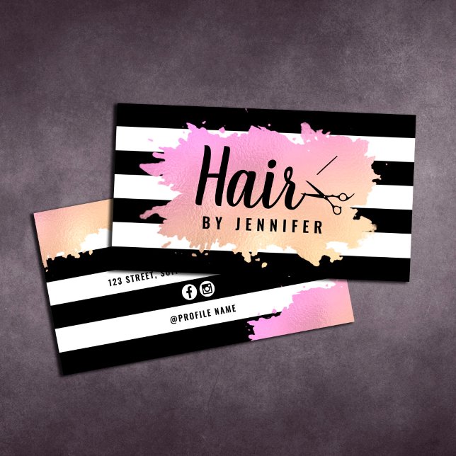 Elegant gold & purple scissors hairstylist business card (Creator Uploaded)