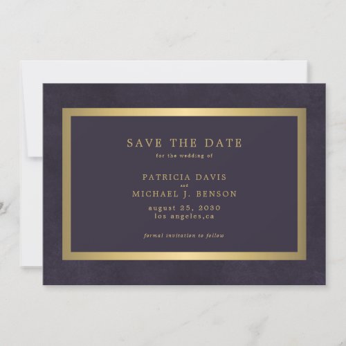 Elegant gold purple simple typography wedding save the date