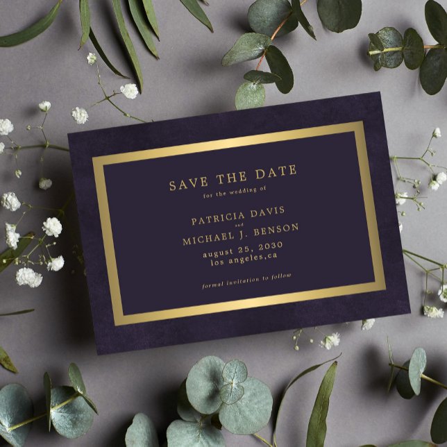 Elegant gold purple simple typography wedding save the date (Creator Uploaded)
