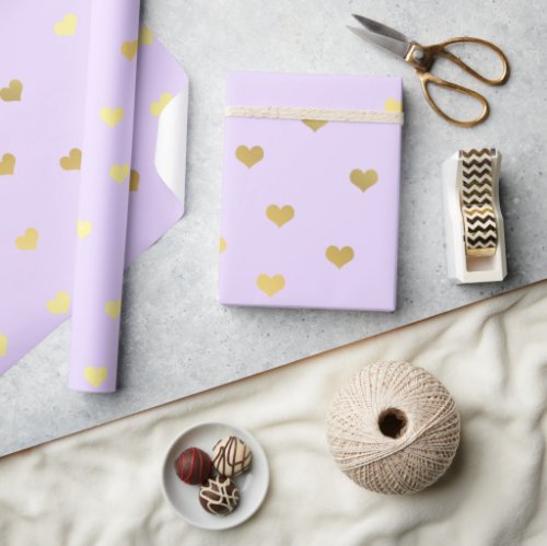 Elegant gold purple Valentines day heart pattern Wrapping Paper