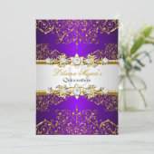 Elegant Gold Purple Vintage Glamour Quinceanera Invitation (Standing Front)