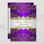 Elegant Gold Purple Vintage Glamour Quinceanera Invitation (Front/Back)
