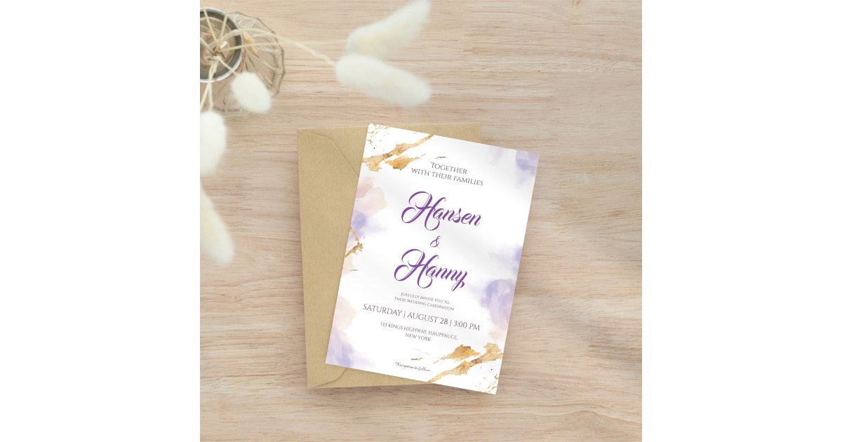 Elegant Gold & Purple Watercolor Wedding Invitatio Invitation | Zazzle