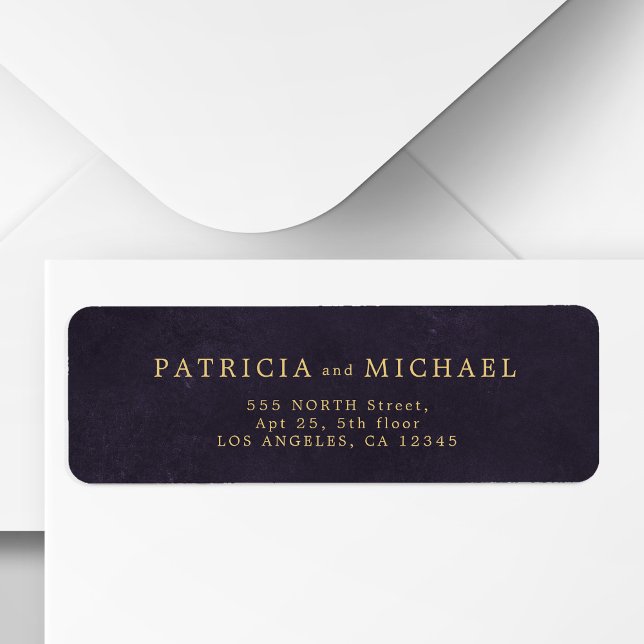 Elegant gold purple wedding return address label (Creator Uploaded)