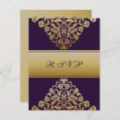 elegant gold purple wedding RSVP (Front/Back)