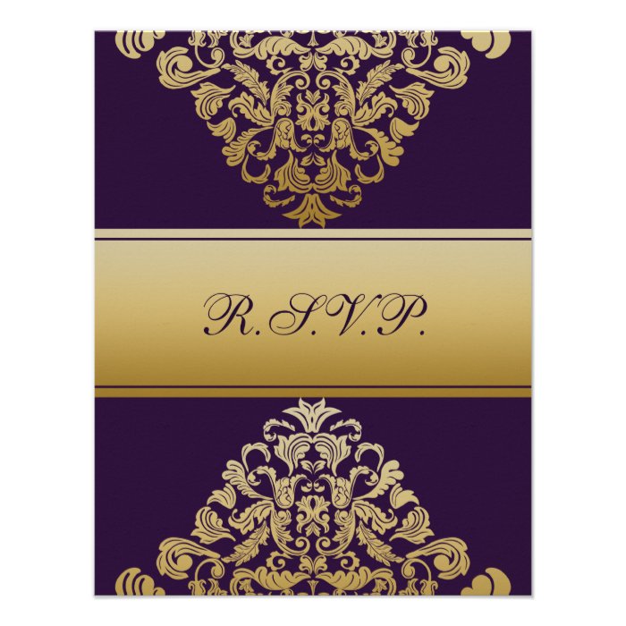elegant gold purple wedding RSVP Custom Invitation