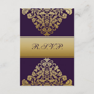 elegant gold purple wedding RSVP Standard 3.5 x 5 Card