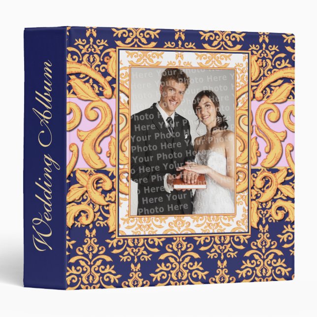 Elegant Gold, Purple & White Gilded Damask Album 3 Ring Binder (Front/Spine)