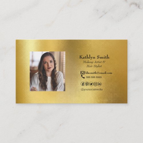 Elegant Gold QR code Makeup Hair Beauty Photo Business Card