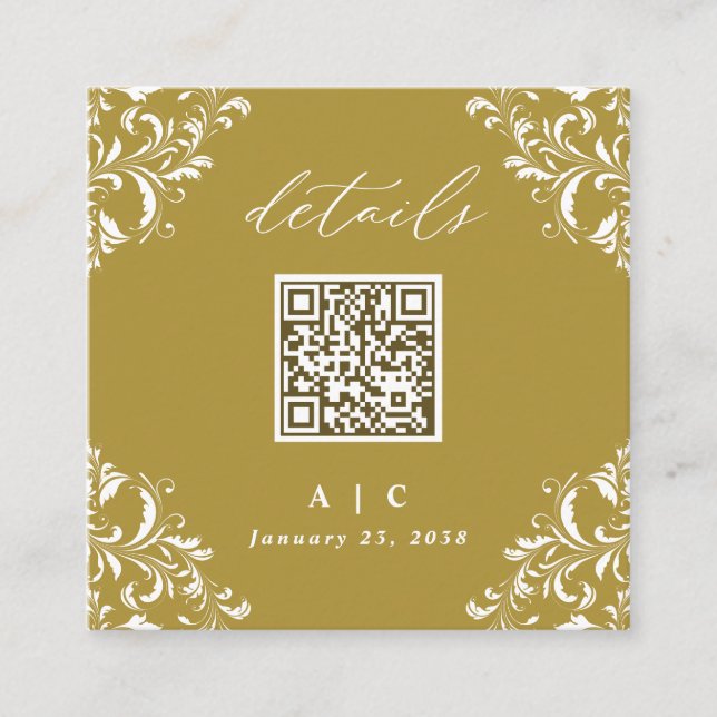 Elegant Gold QR Code Wedding Details Enclosure Card (Front)