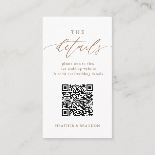 Elegant Gold QR Code Wedding Details Enclosure Card