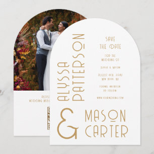 Elegant Gold QR Code Wedding Photo Save The Date