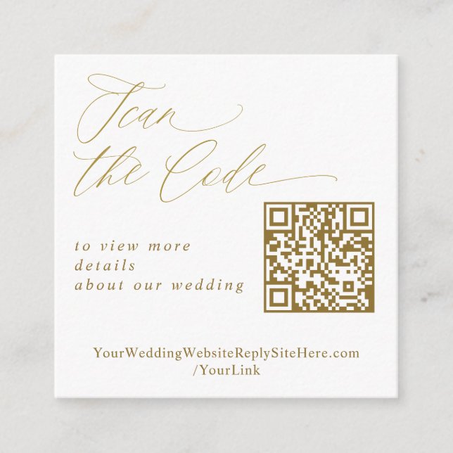 Elegant Gold QR Code Wedding Website Enclosure Card (Front)