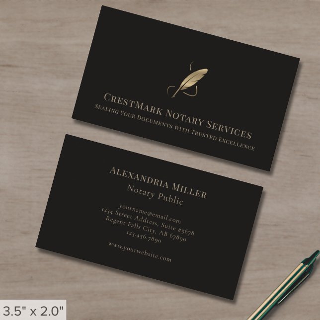 Elegant Gold Quill Logo Business Card (Creator Uploaded)