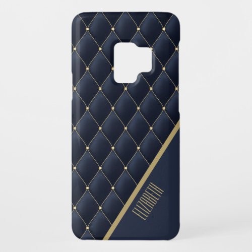 Elegant Gold Quilted Navy Pattern Personalized Case_Mate Samsung Galaxy S9 Case