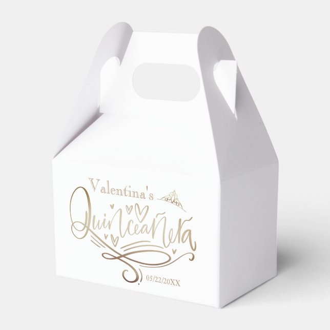 Elegant Gold Quinceañera Favor Boxes (Front Side)