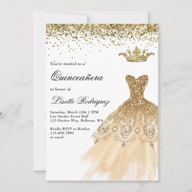 Elegant Gold Quinceanera Invitation (Front)