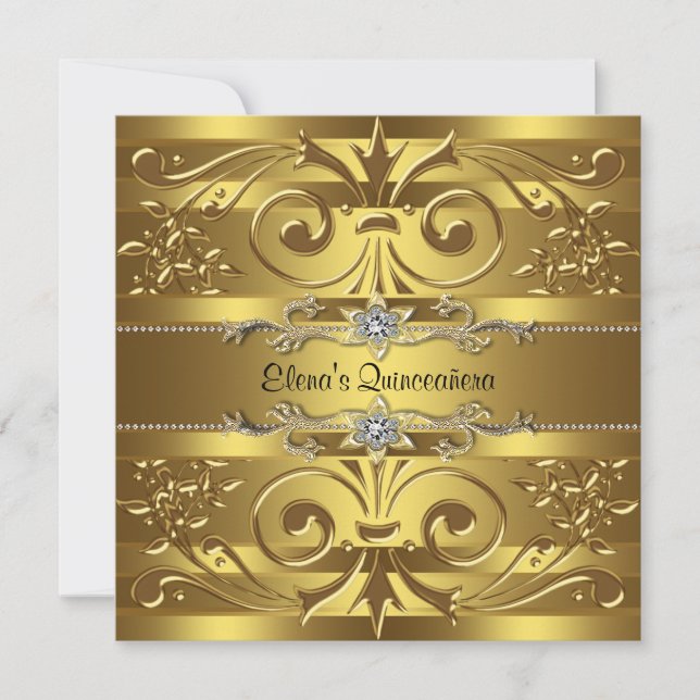 Elegant Gold Quinceanera Invitations (Front)