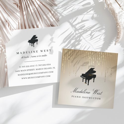 Elegant Gold Rain Piano Instructor Music Teacher Square Business Card
