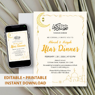 Elegant Gold Ramadan Kareem Iftar Dinner Invitation